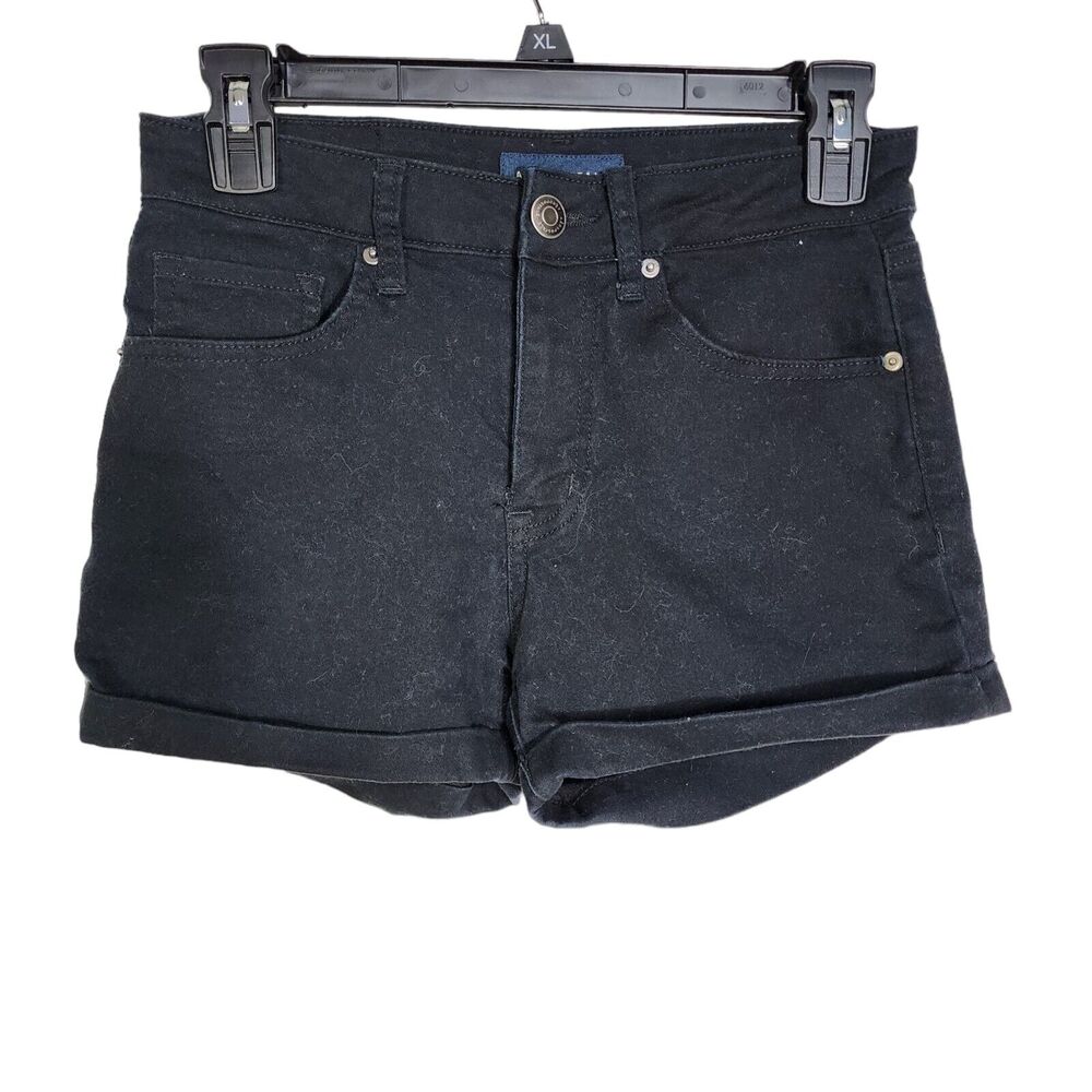 Aeropostale Womens Shorts Size 4 Solid Black Rolled Cuff High Waisted Midi Denim